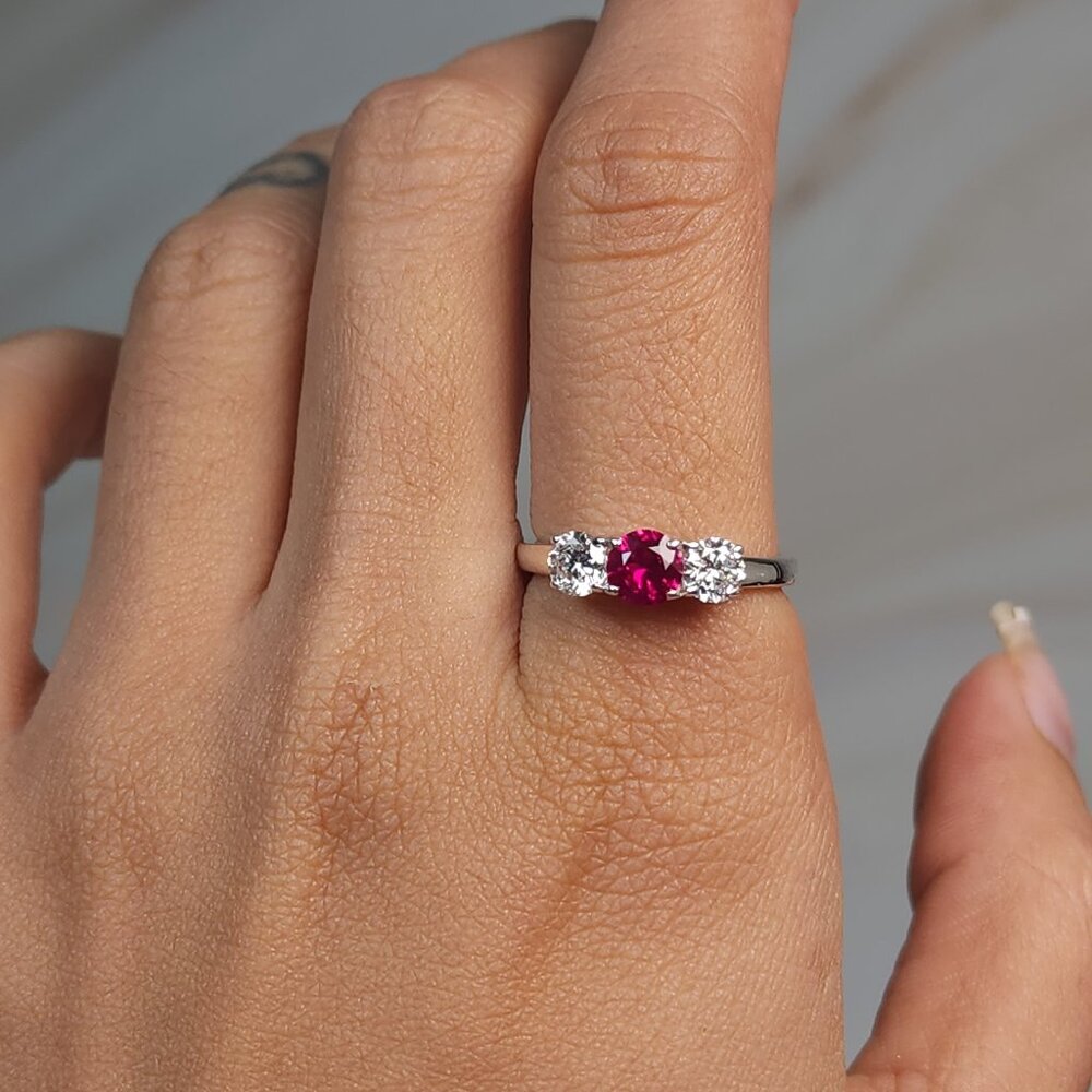 Created Ruby & Lab Grown Diamond Round Ring .925 … - image 1